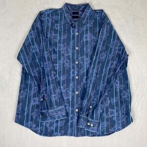 Tommy Bahama XXL Button Down Shirt Blue Floral Striped‎ Cotton Silk Blend
